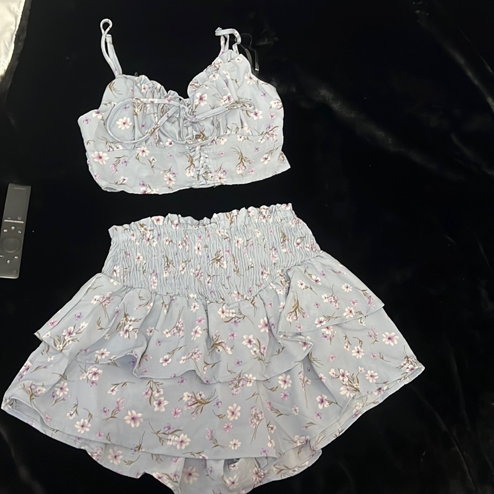 Blue floral two piece set from fashion nova